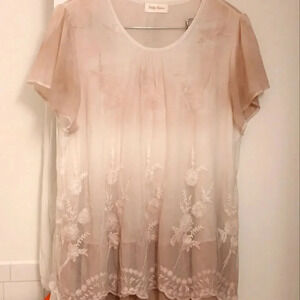 Women's BLUSH Ombre LAYERED ROMANTIC TUNIC LACE OVERLAY EMBROIDERED LARGE ARTSY​